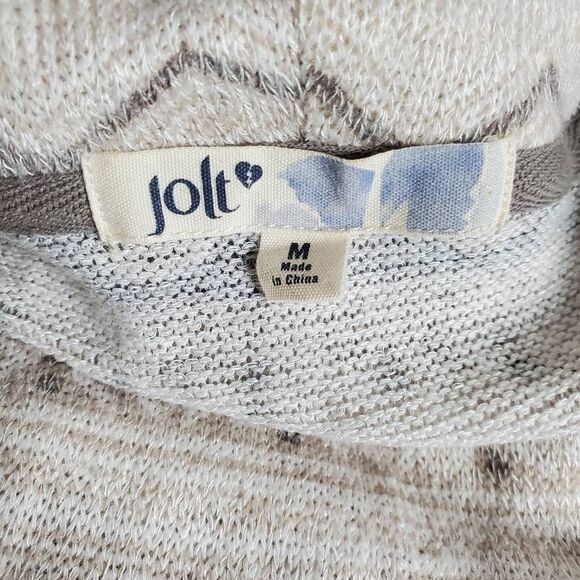 Jolt M Beige Aztec Print Hooded Pullover Long Sleeve Knit Top Boho Lace Detail - Picture 5 of 7